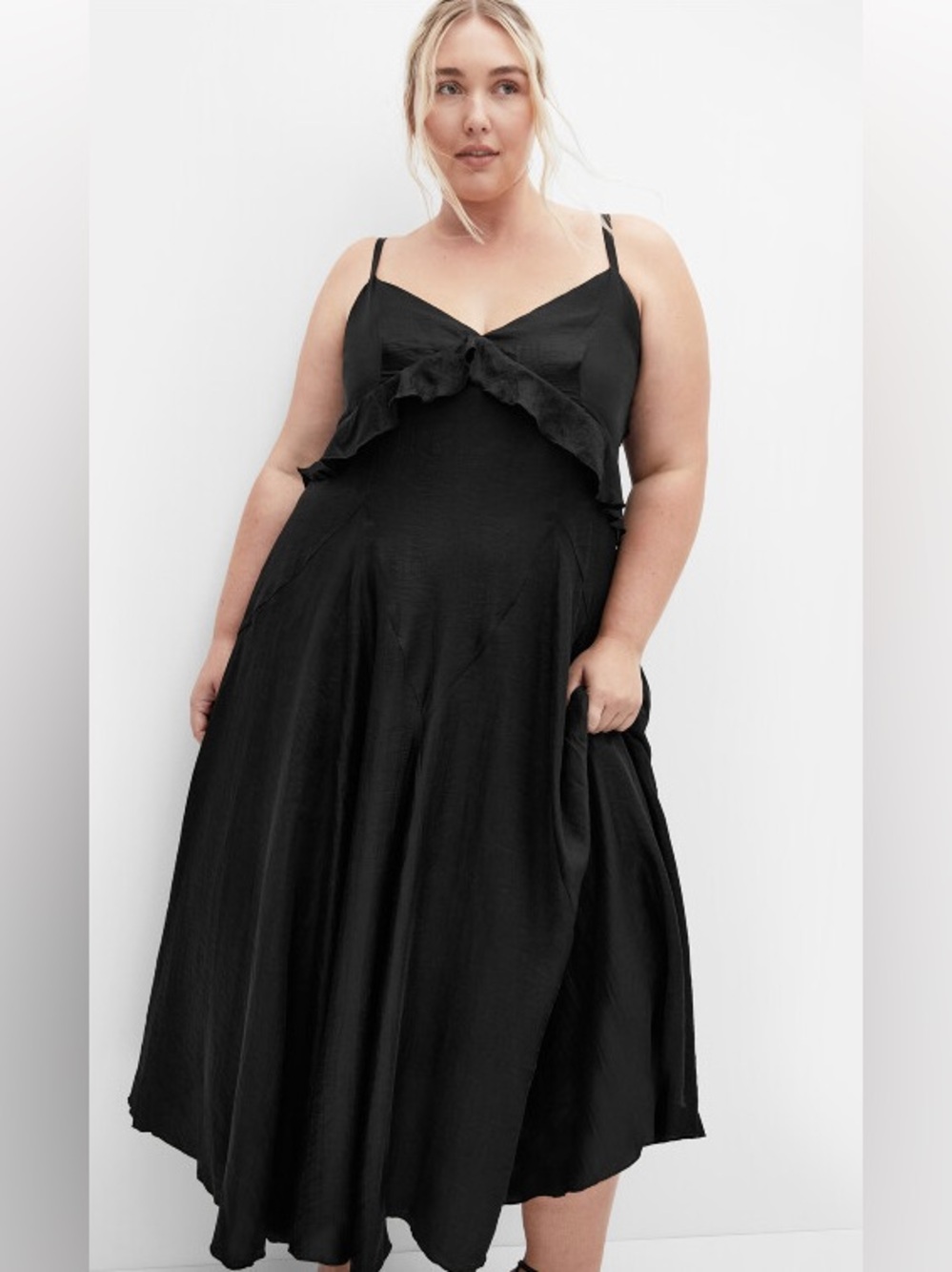 City Chic Clara Frill Black Ruffle-Trim Midi Dress NWT - Picture 3 of 8